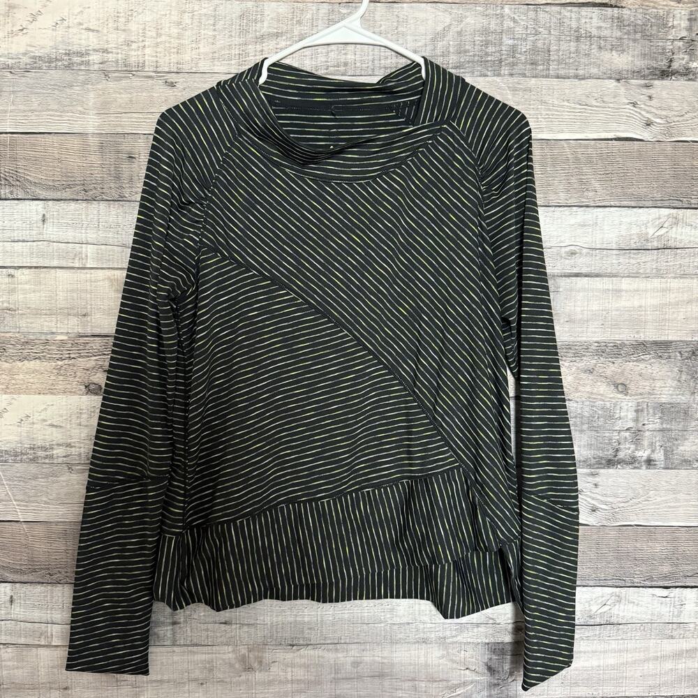 prAna Alicia Pullover Long Sleeve Top Striped Black Sz M Active Athleisure Yoga